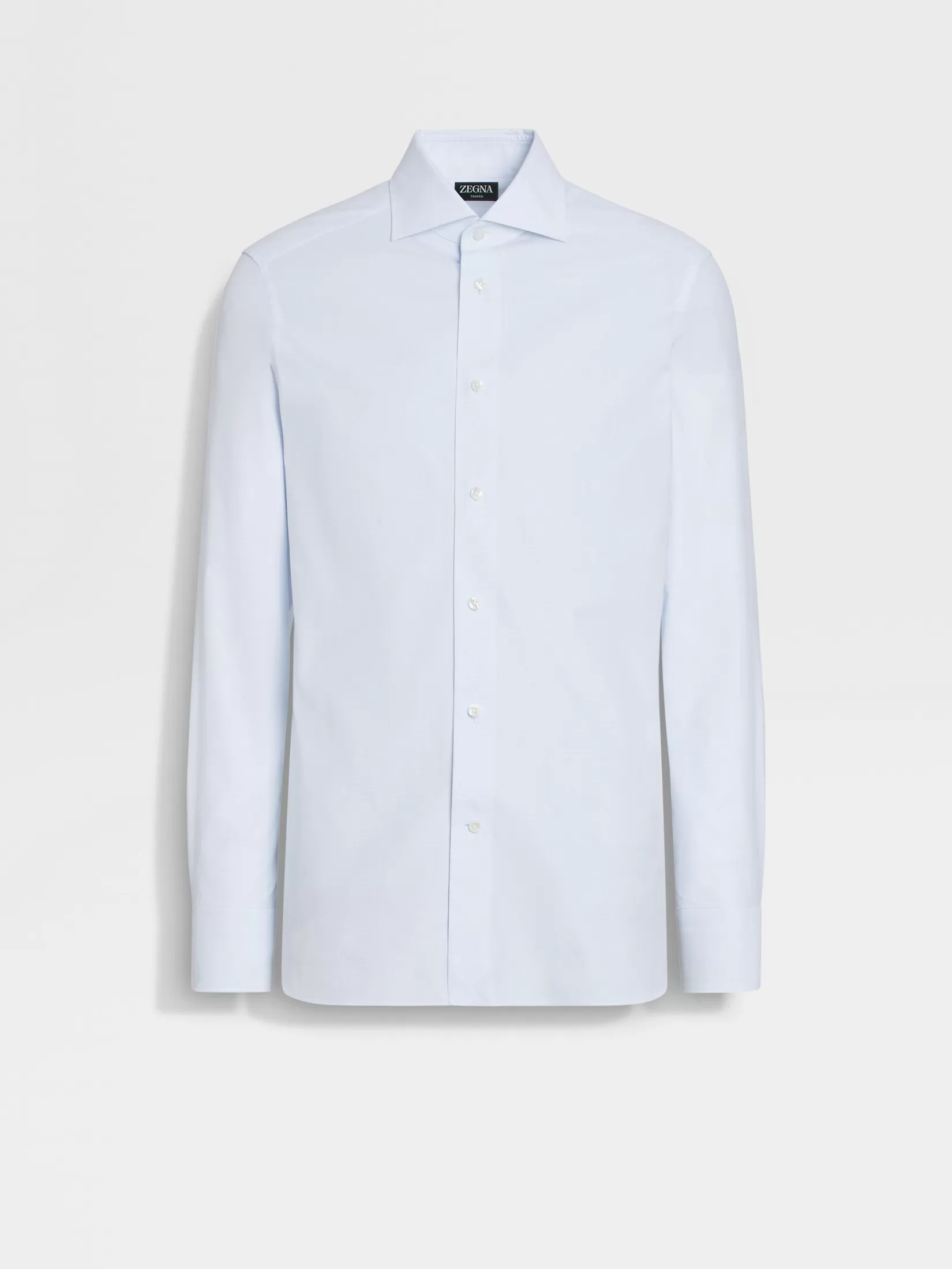 Discount Camicia in Cotone Trofeo™ a Micro Quadretti Celeste e Bianca Camicie