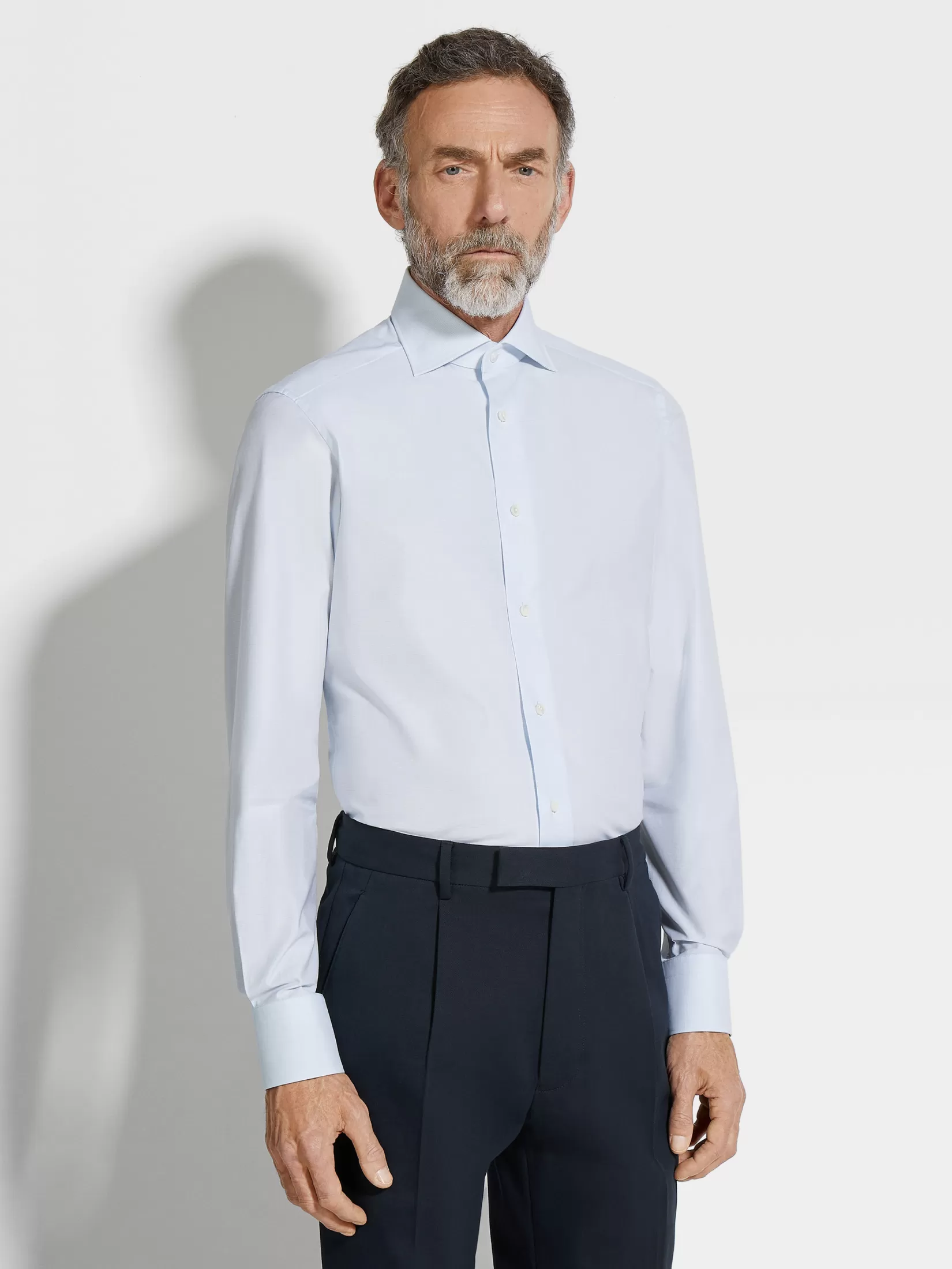 Discount Camicia in Cotone Trofeo™ a Micro Quadretti Celeste e Bianca Camicie