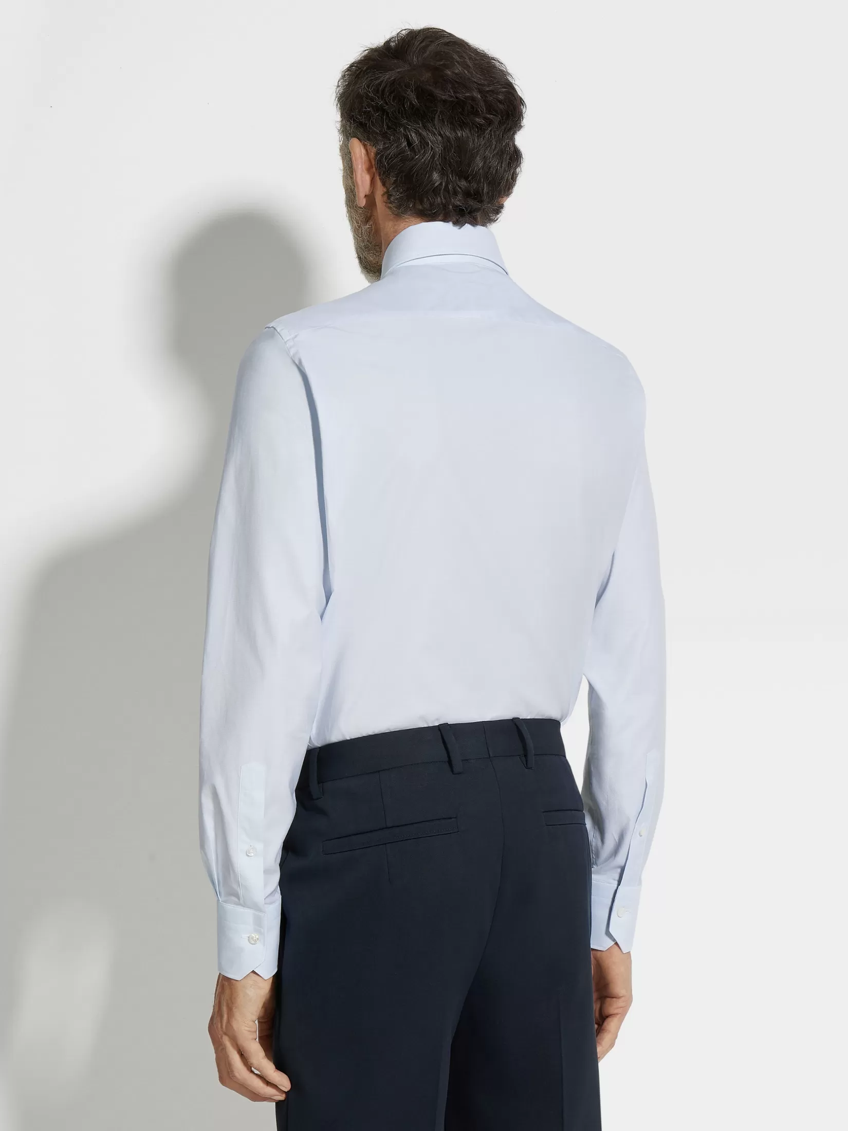 Discount Camicia in Cotone Trofeo™ a Micro Quadretti Celeste e Bianca Camicie