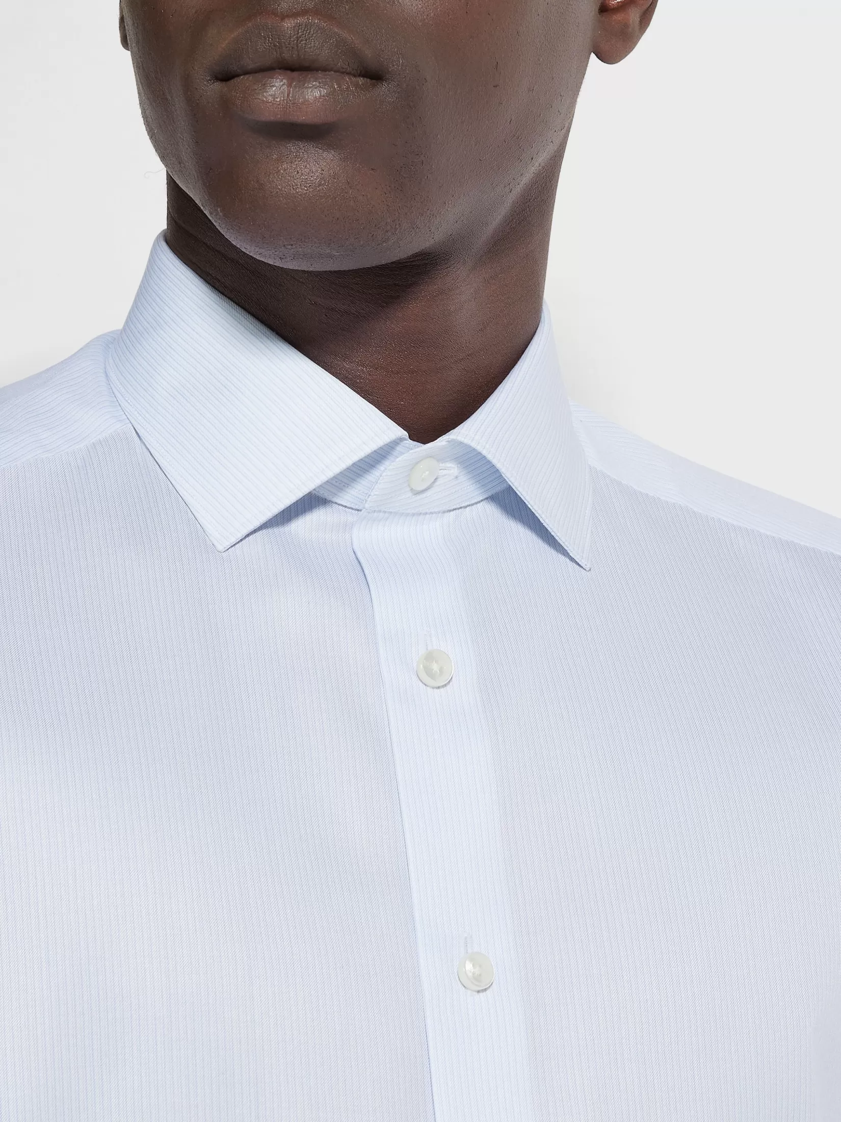 Flash Sale Camicia in Cotone Trofeo™ a Righe Fini Bianca e Celeste Camicie