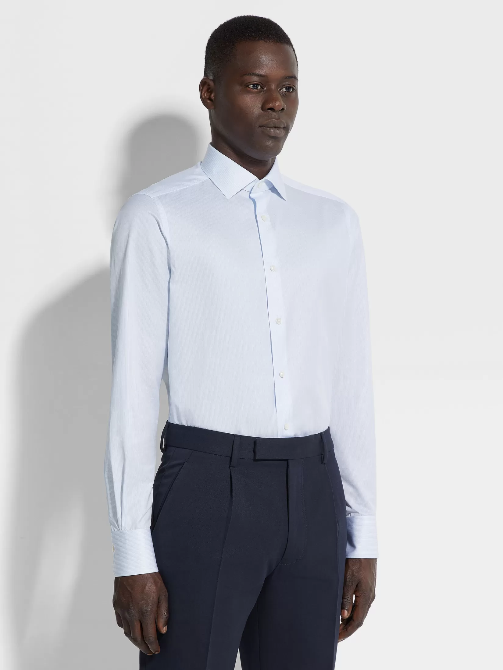Flash Sale Camicia in Cotone Trofeo™ a Righe Fini Bianca e Celeste Camicie
