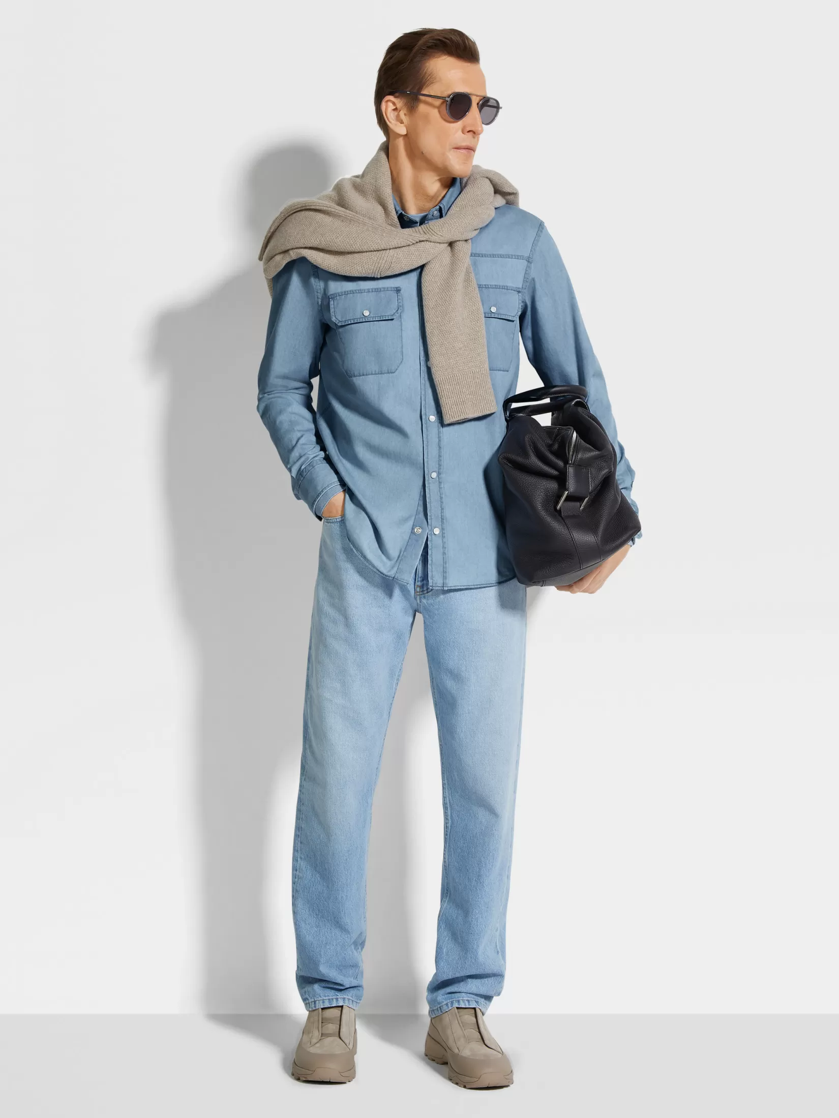 Online Camicia in Denim di Cotone Effetto Schiarito Camicie