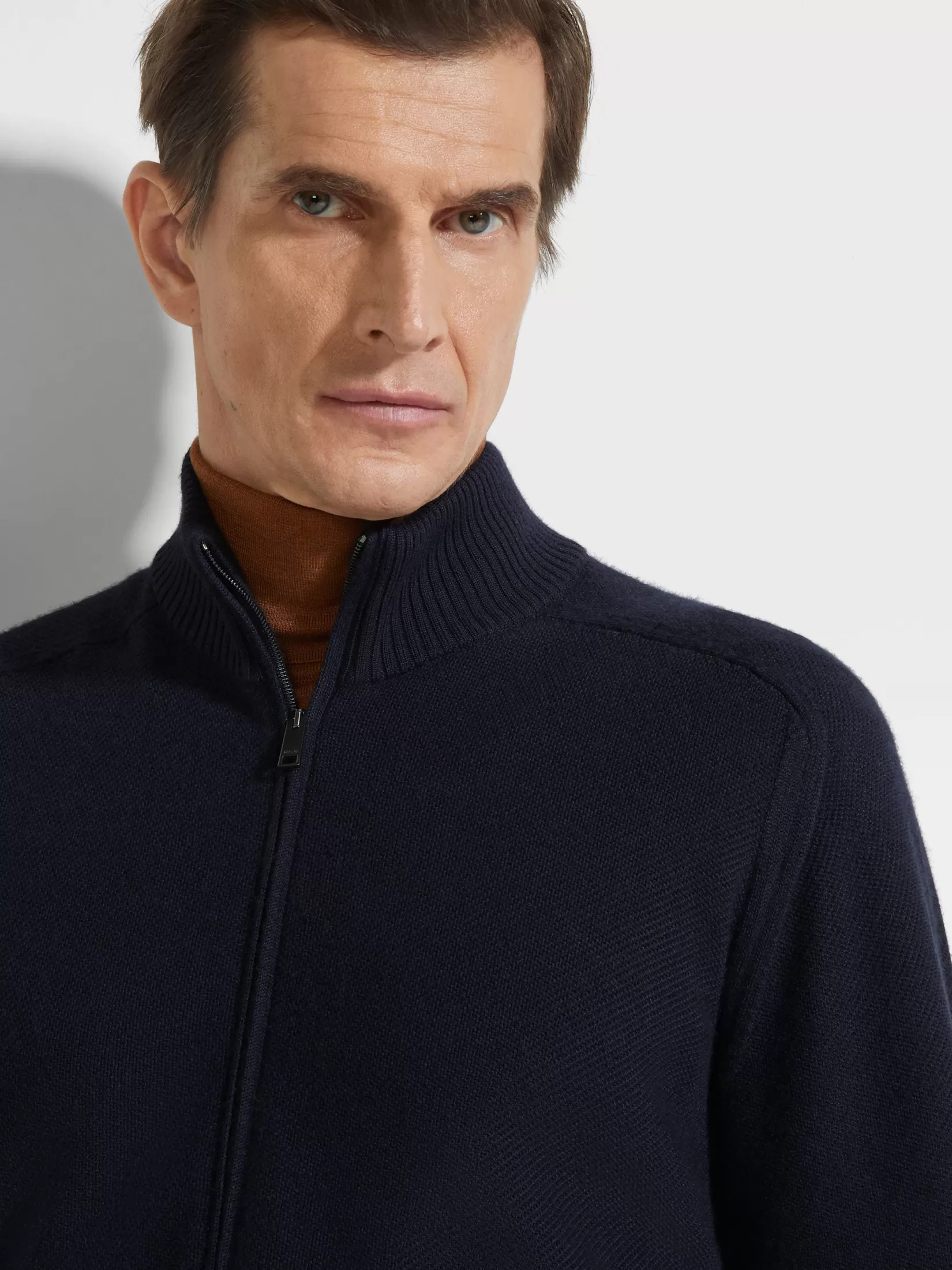 Best Cardigan con Zip Intera in Cashseta Blu Navy Maglieria