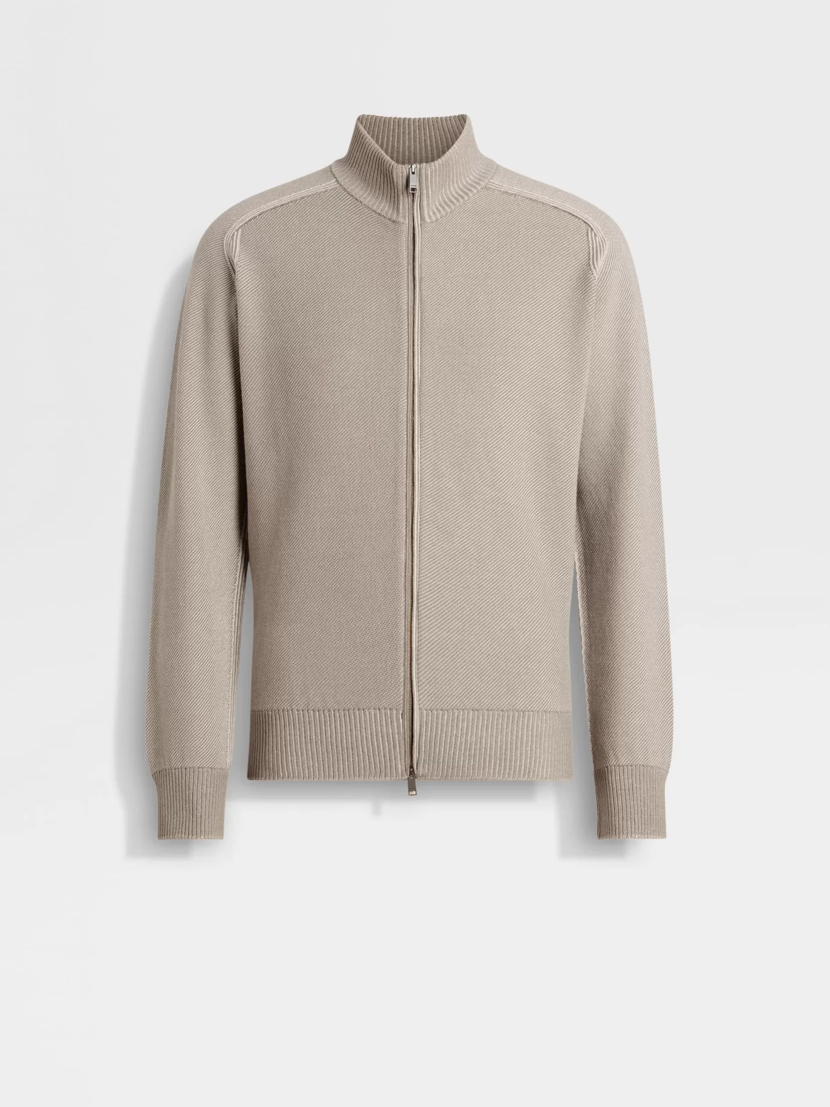 Fashion Cardigan con Zip Intera in Cashseta Tortora Chiaro Maglieria
