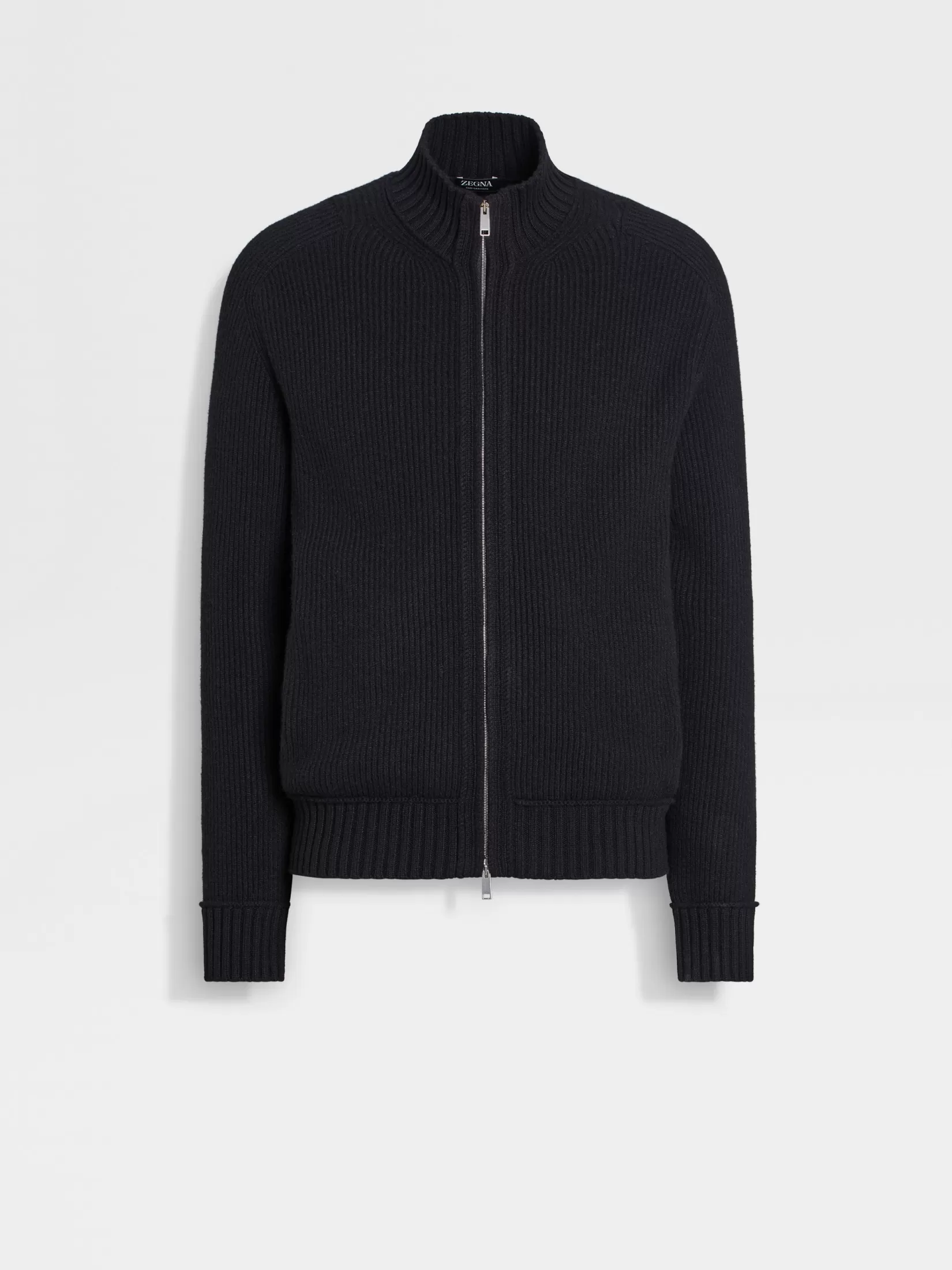 Best Sale Cardigan con Zip Intera in Oasi Cashmere Nero Mélange Maglieria