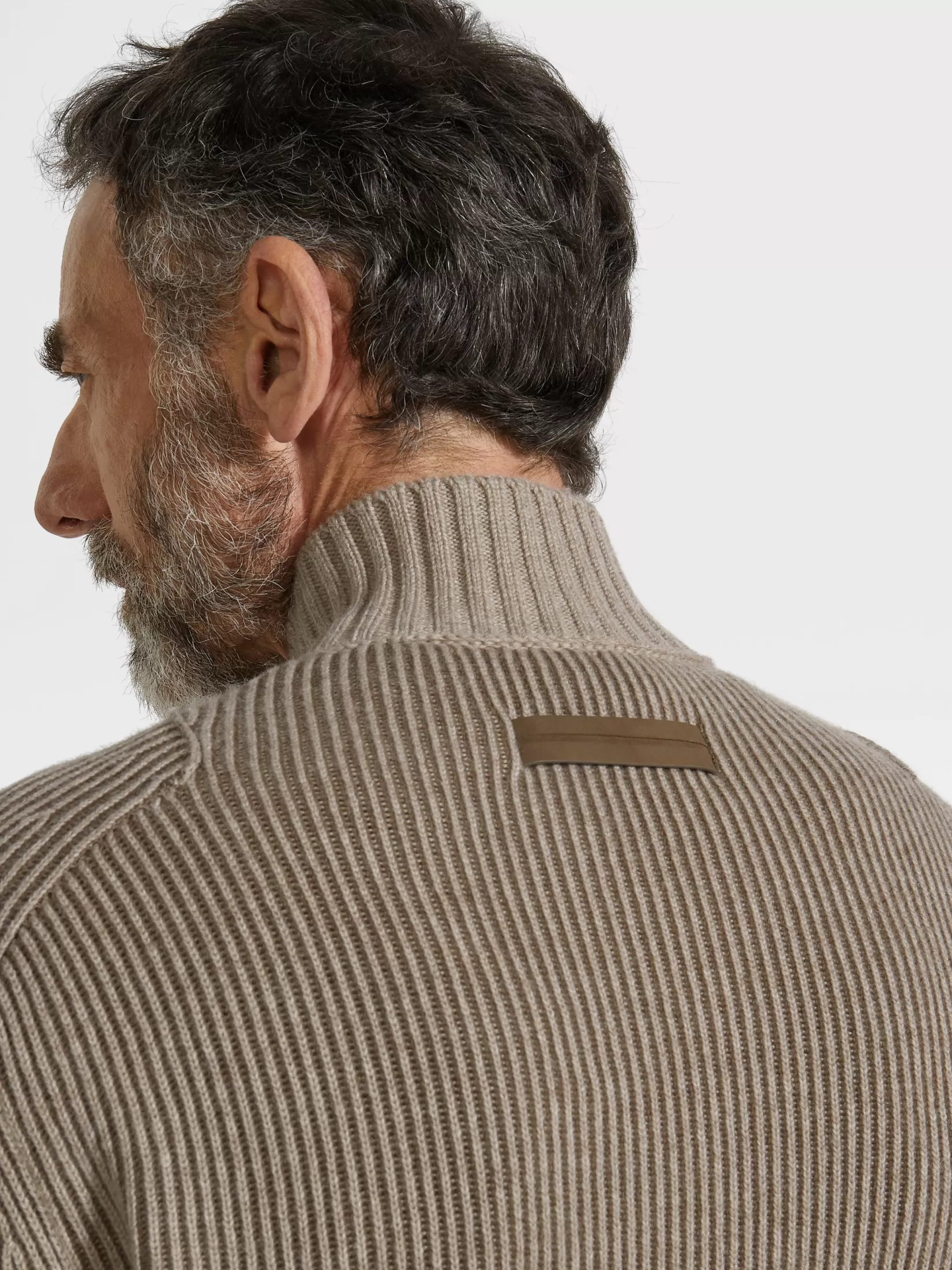 Store Cardigan con Zip Intera in Oasi Cashmere Tortora Chiaro e Cachi Mélange Maglieria