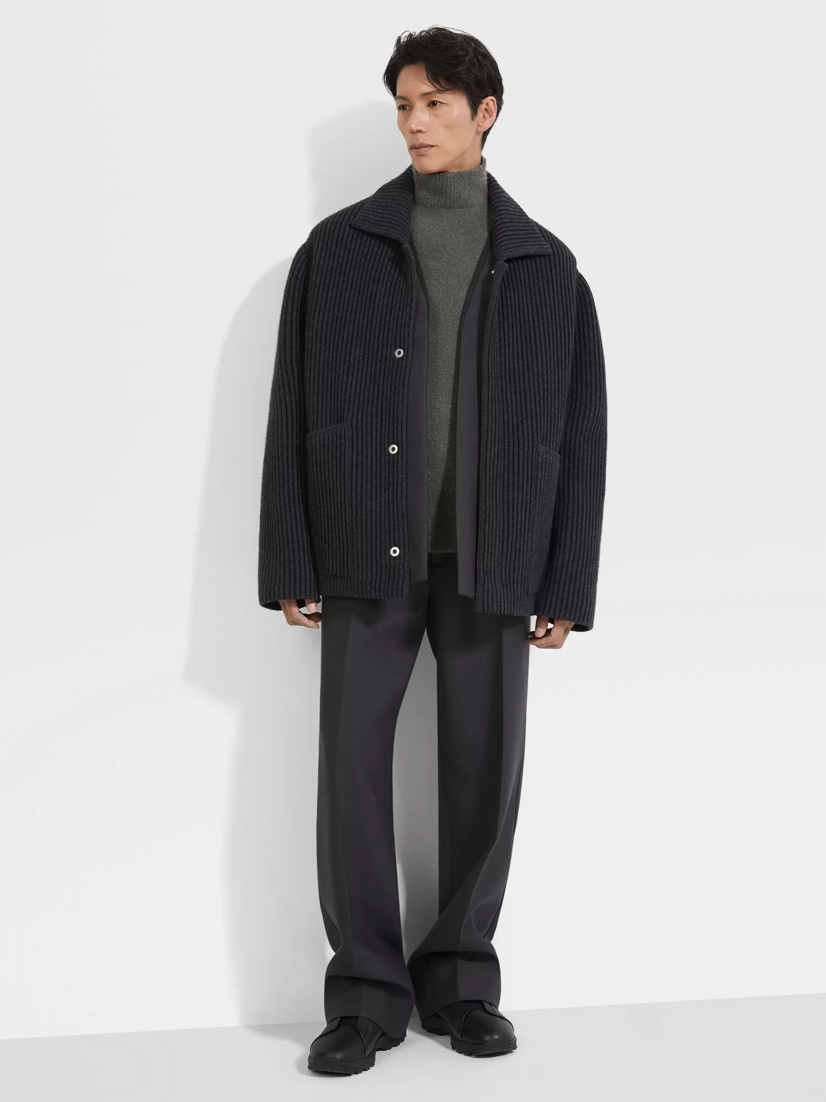 New Chore Jacket in Lana e Cashmere Grigio Scuro Mélange Giacche E Cappotti