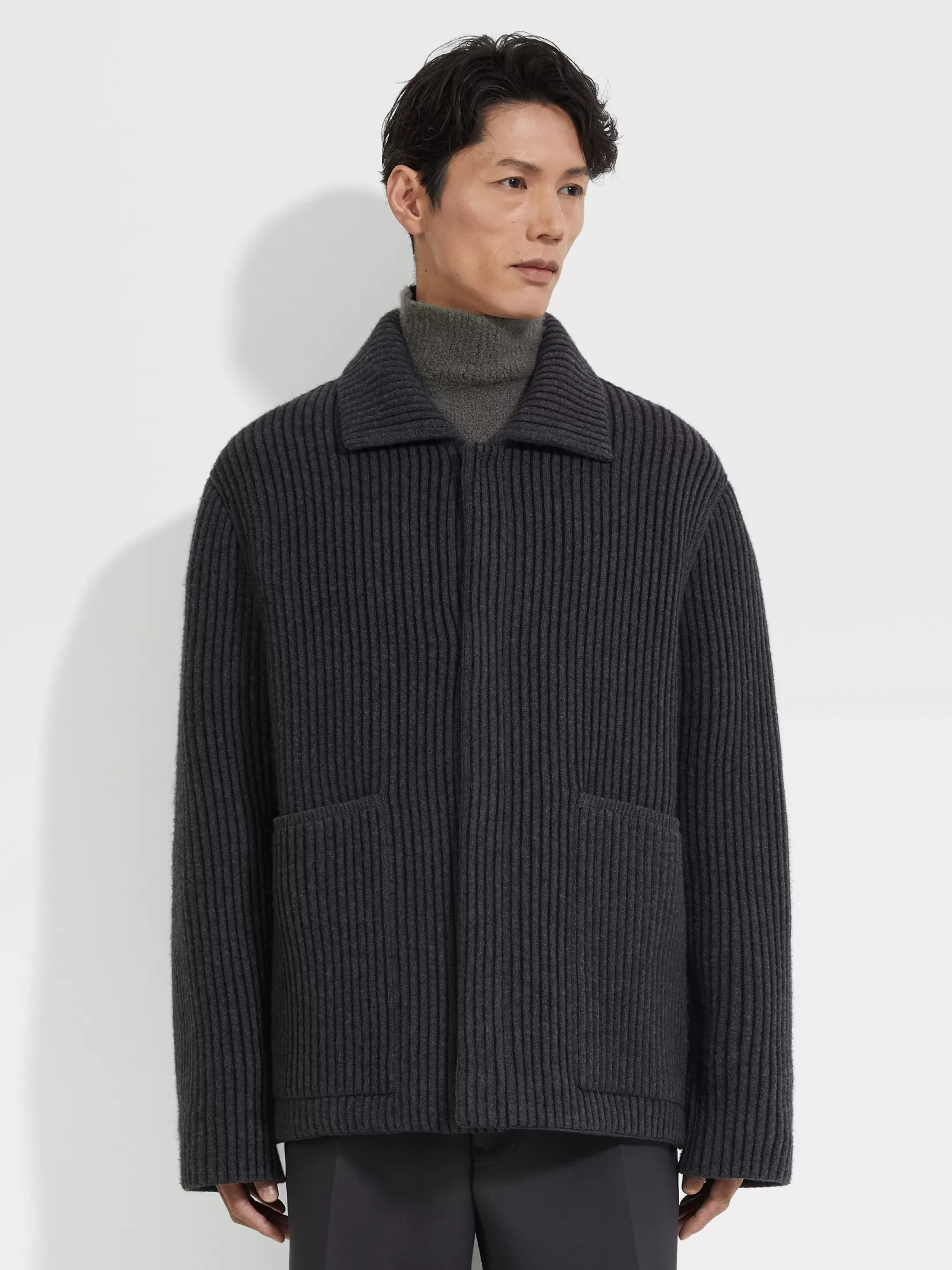New Chore Jacket in Lana e Cashmere Grigio Scuro Mélange Giacche E Cappotti