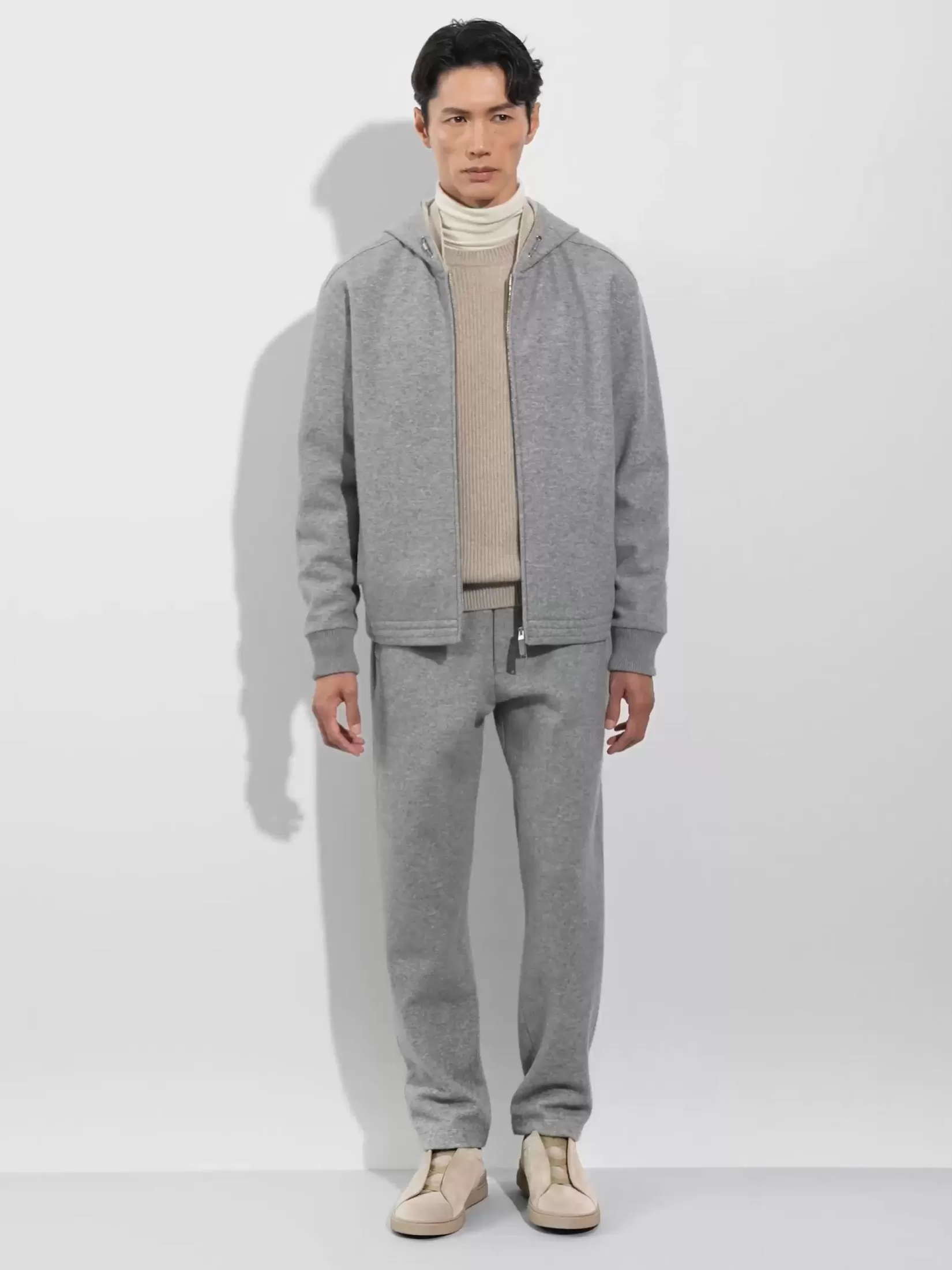 Outlet Felpa con Cappuccio e Zip Interna in Misto Cashmere Grigio Mélange In Viaggio Con Stile | Joggers E Felpe