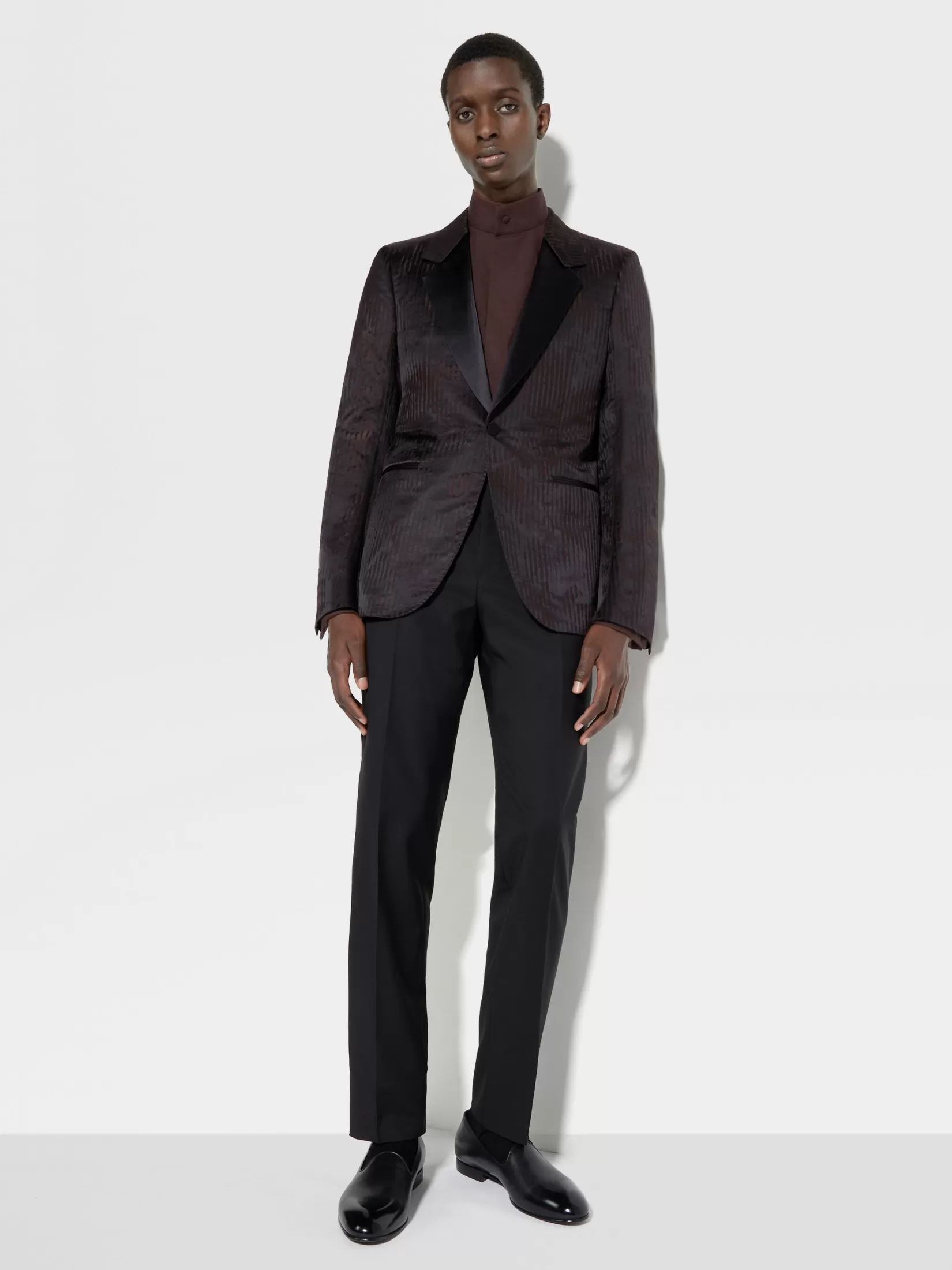Best Sale Giacca da Sera in Lana e Seta Marrone Scuro e Nera Blazer