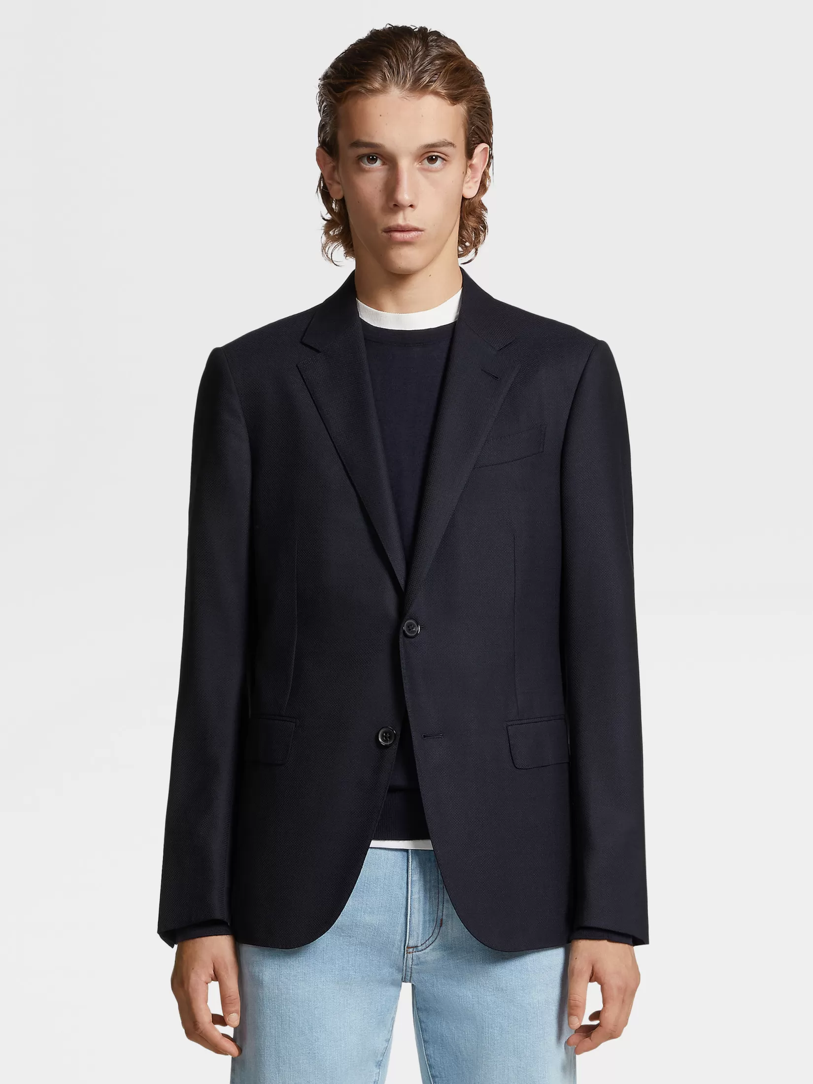 Online Giacca in Lana Elasticizzata e Seta Trofeo™ Comfort Blu Navy Blazer