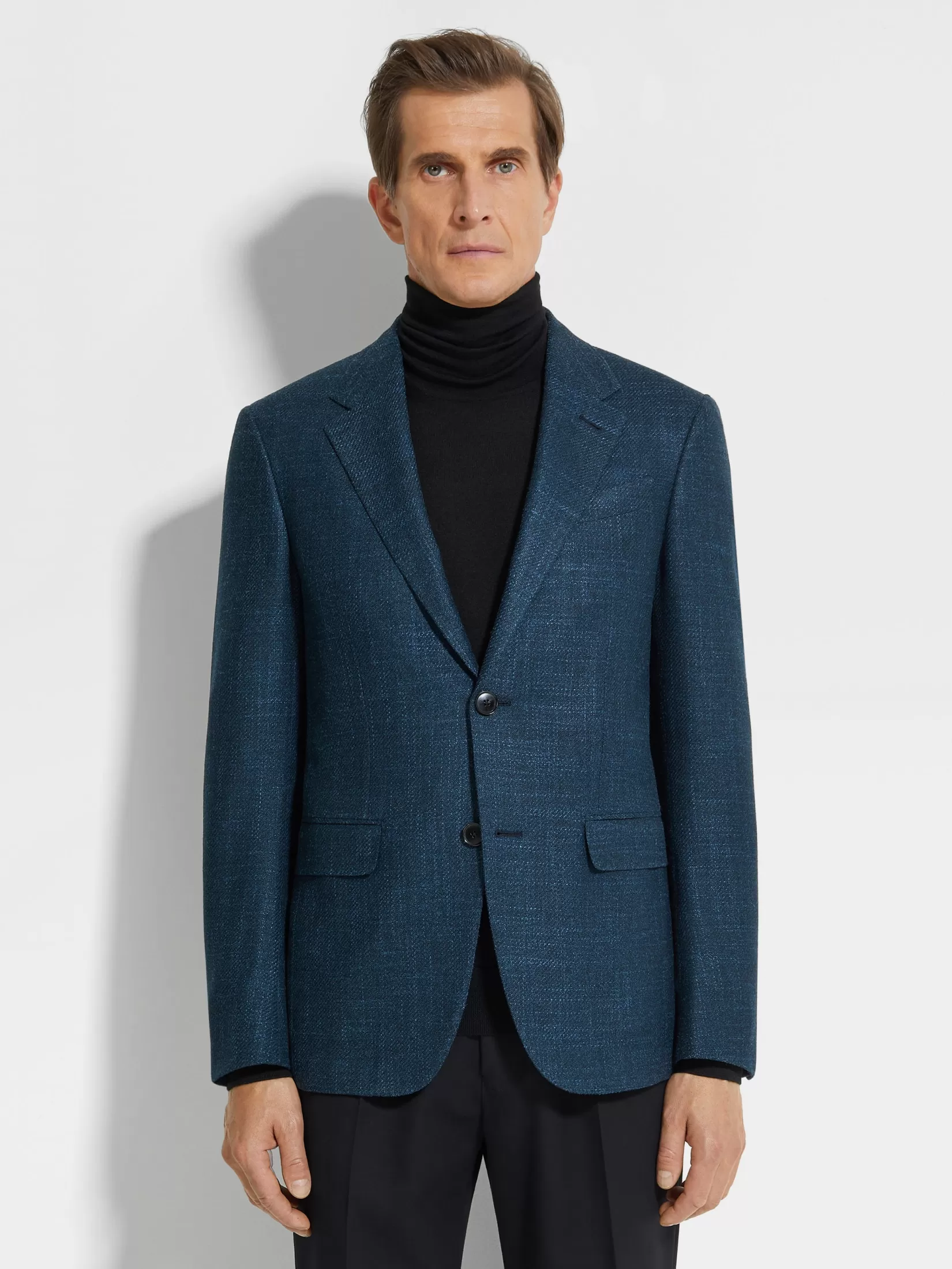 Hot Giacca Winter Crossover in Lana Seta e Cashmere Blu Teal Scuro Blazer