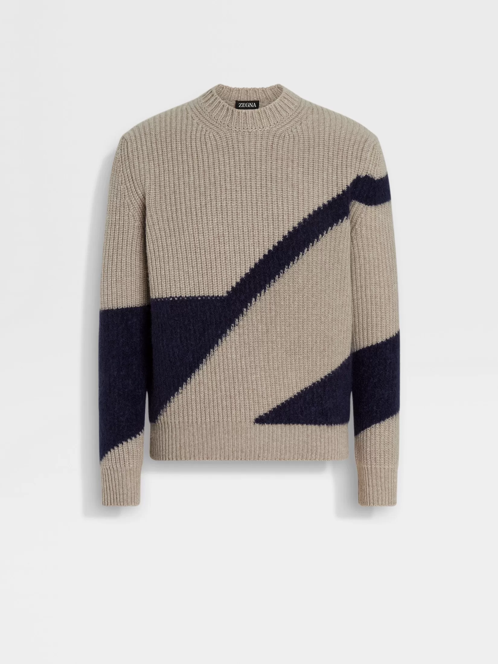 Flash Sale Girocollo in Cashmere e Seta Tortora Chiaro e Blu Inchiostro In Viaggio Con Stile | Maglieria