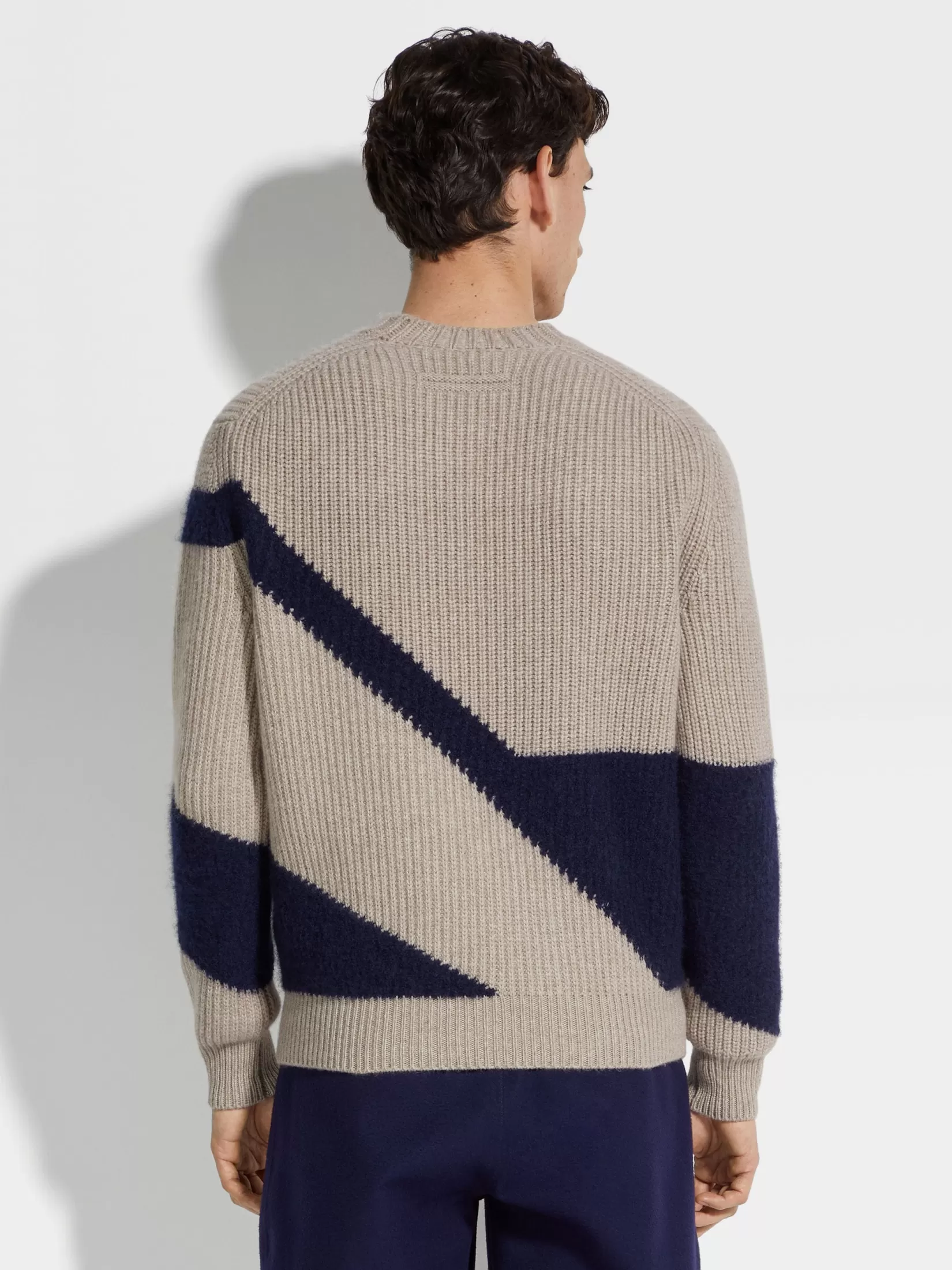 Flash Sale Girocollo in Cashmere e Seta Tortora Chiaro e Blu Inchiostro In Viaggio Con Stile | Maglieria