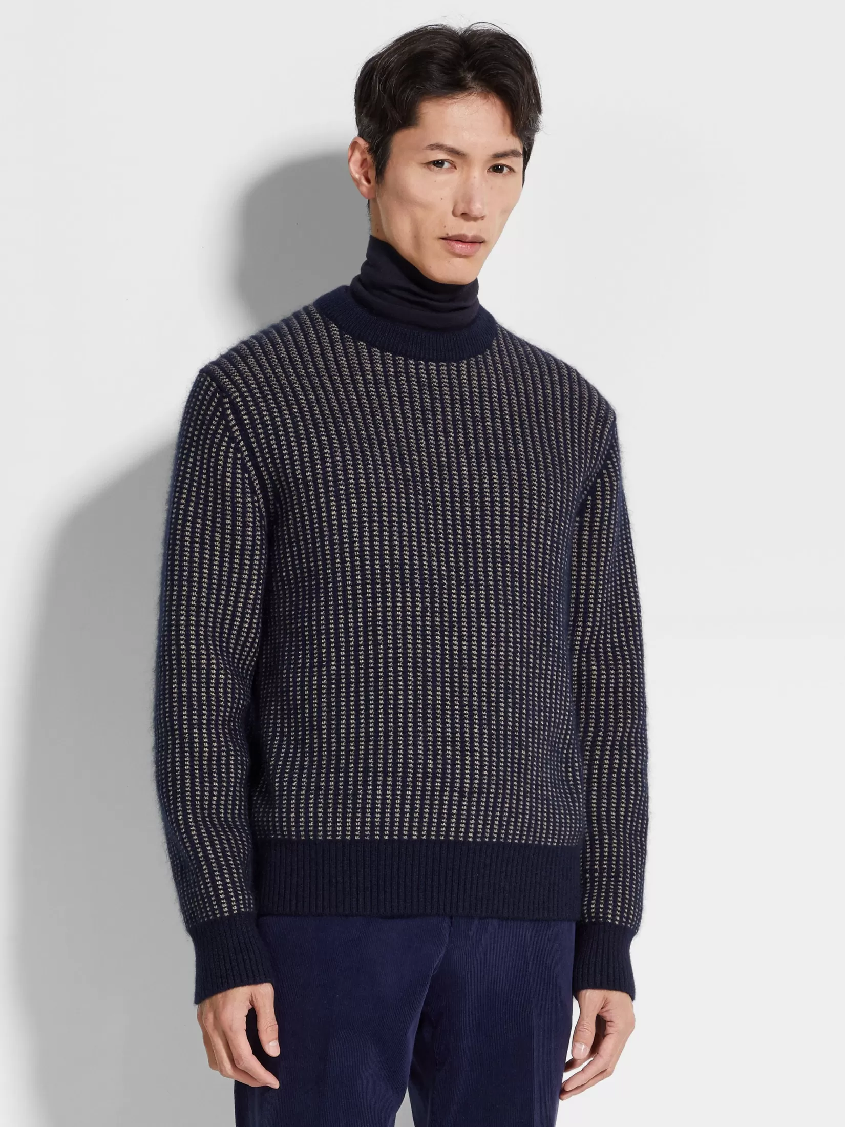 Discount Girocollo in Cashmere Mohair e Seta Blu Inchiostro e Tortora Chiaro In Viaggio Con Stile | Maglieria