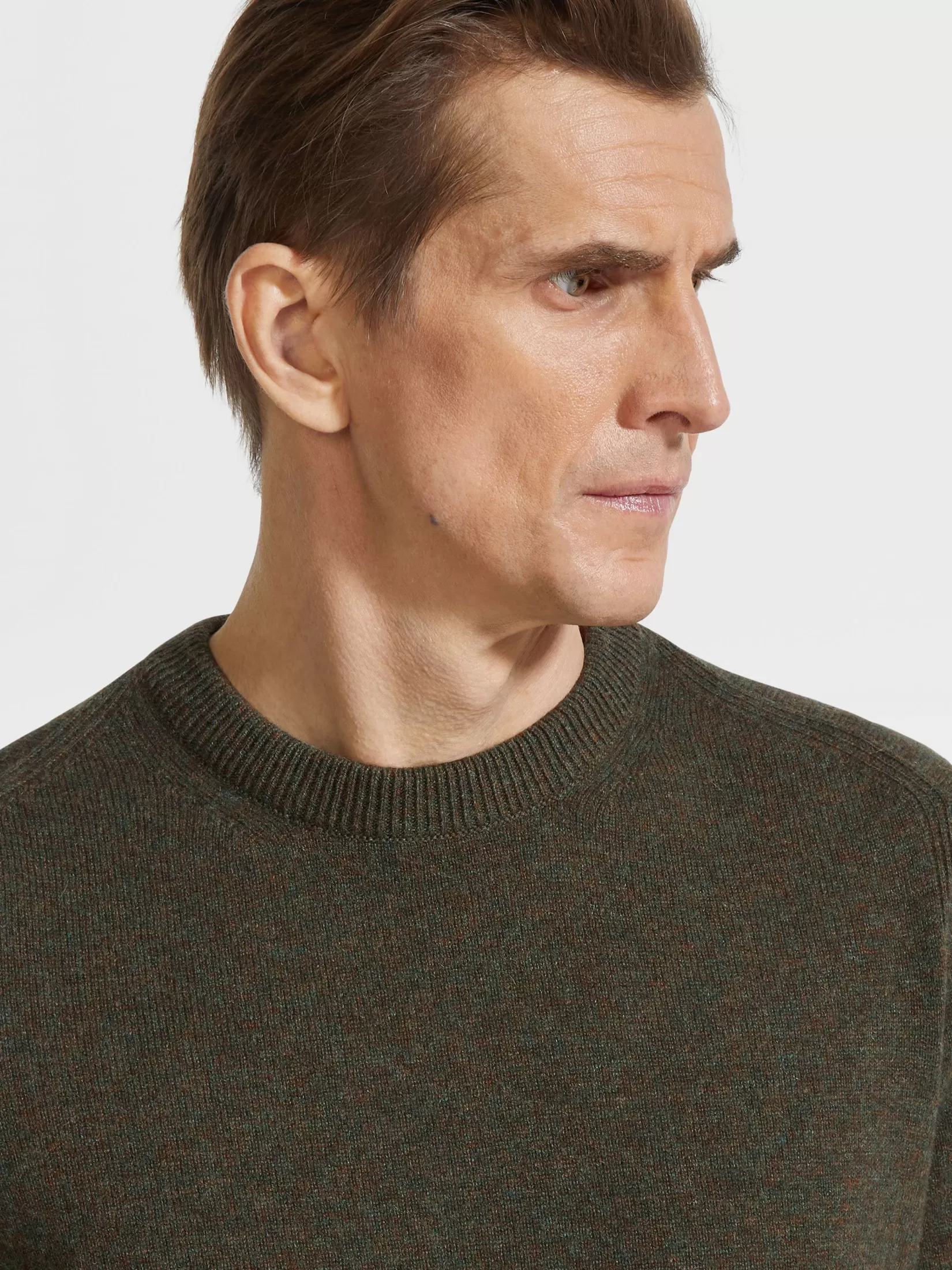 Store Girocollo in Oasi Cashmere Verde Militare Multimélange In Viaggio Con Stile | Maglieria
