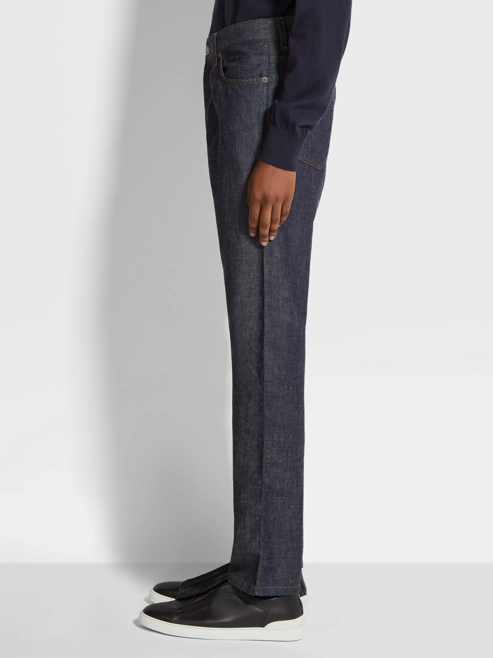 Hot Jeans Roccia in Cotone e Lino Rinse Wash Blu Scuro Jeans