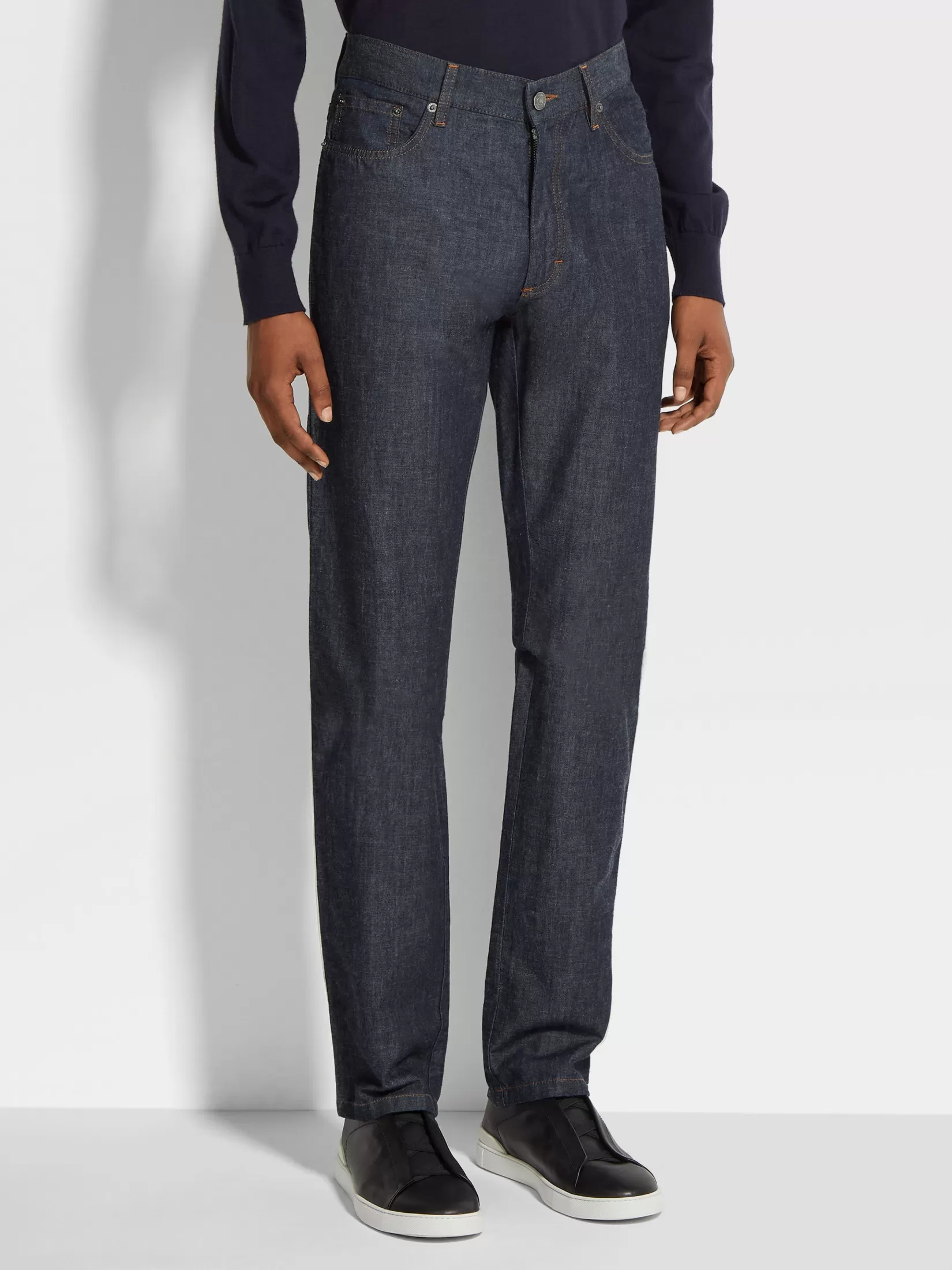 Hot Jeans Roccia in Cotone e Lino Rinse Wash Blu Scuro Jeans