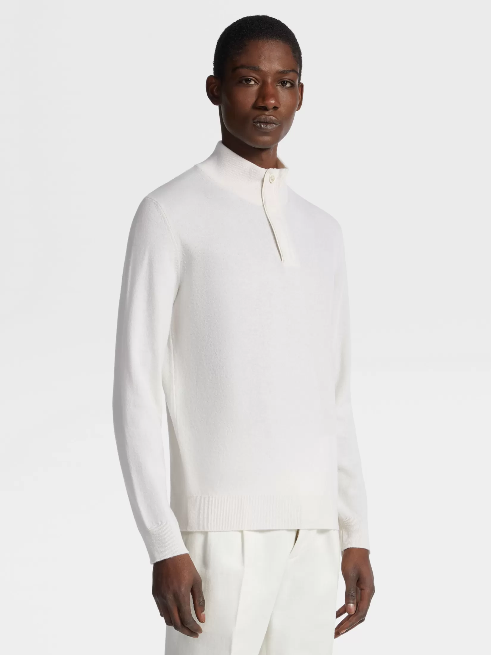 Shop Lupetto con Zip in Oasi Cashmere Bianco Mélange Maglieria