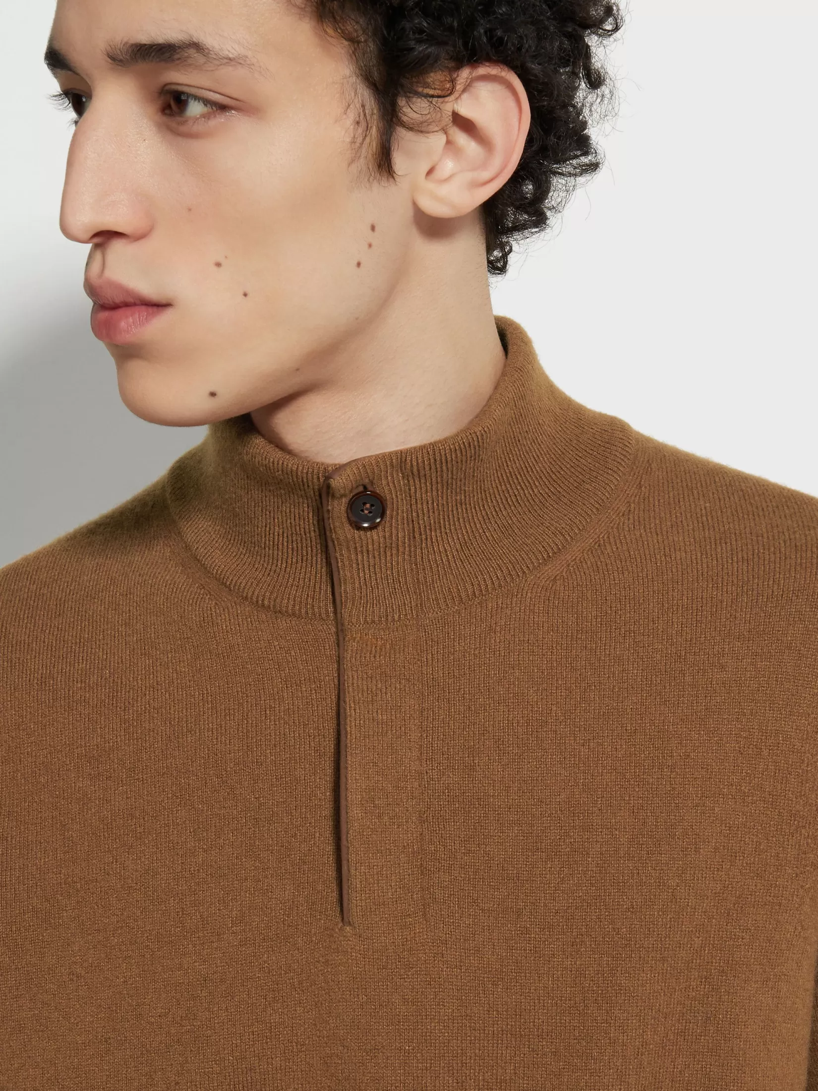 Hot Lupetto con Zip in Oasi Cashmere Dark Foliage Mélange Maglieria