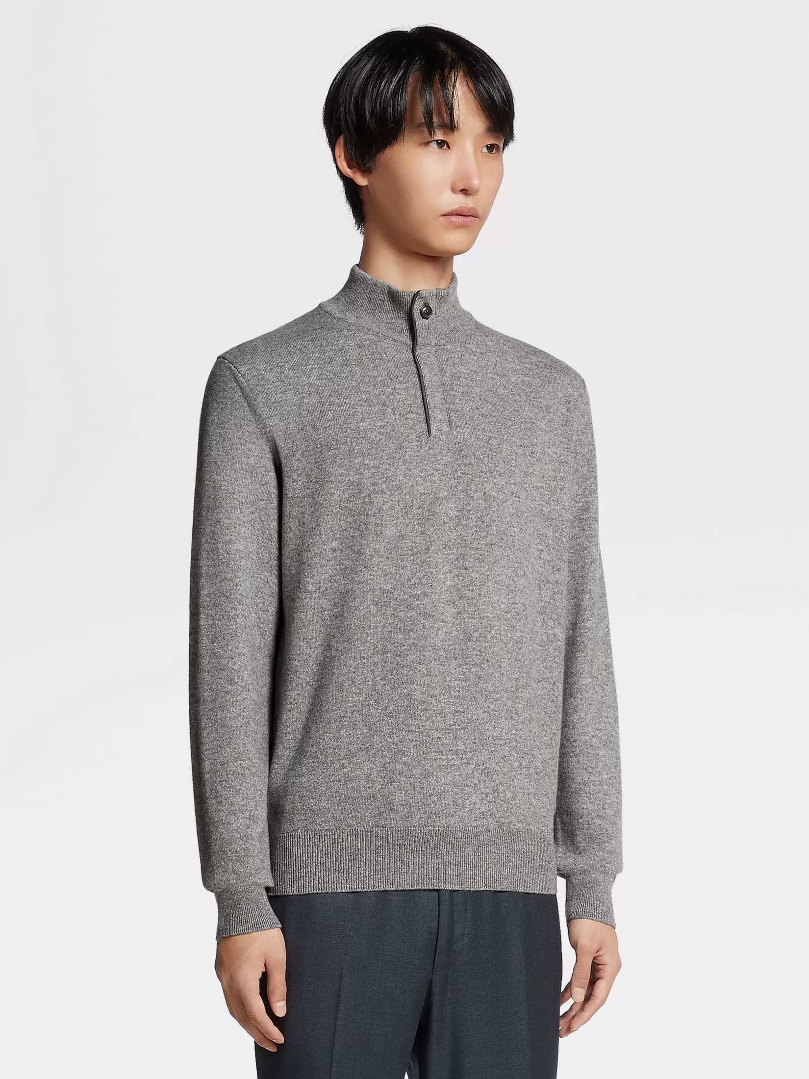 Shop Lupetto con Zip in Oasi Cashmere Grigio Mélange Maglieria