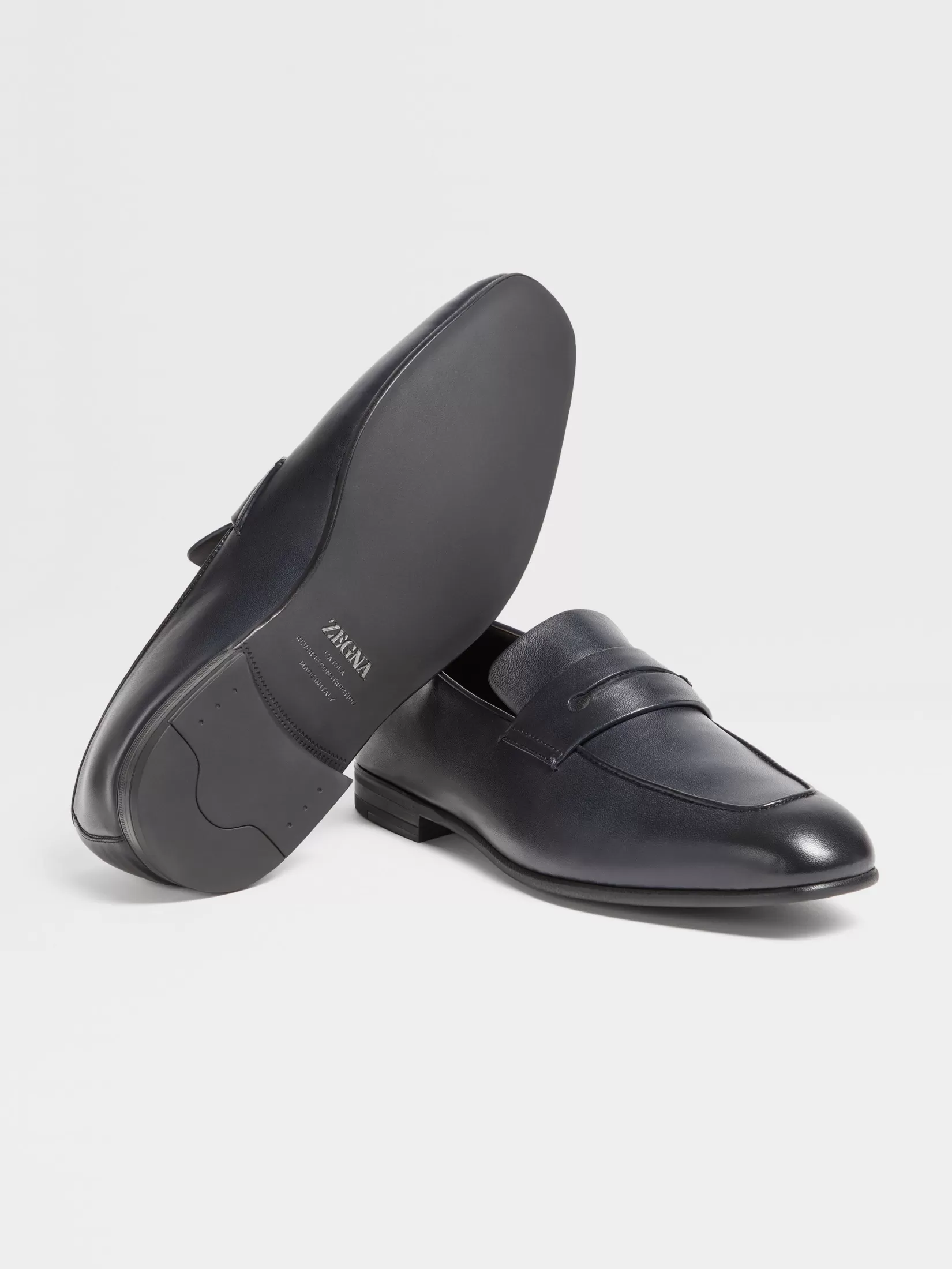 Clearance Mocassini L’Asola in Pelle Blu Navy Mocassini