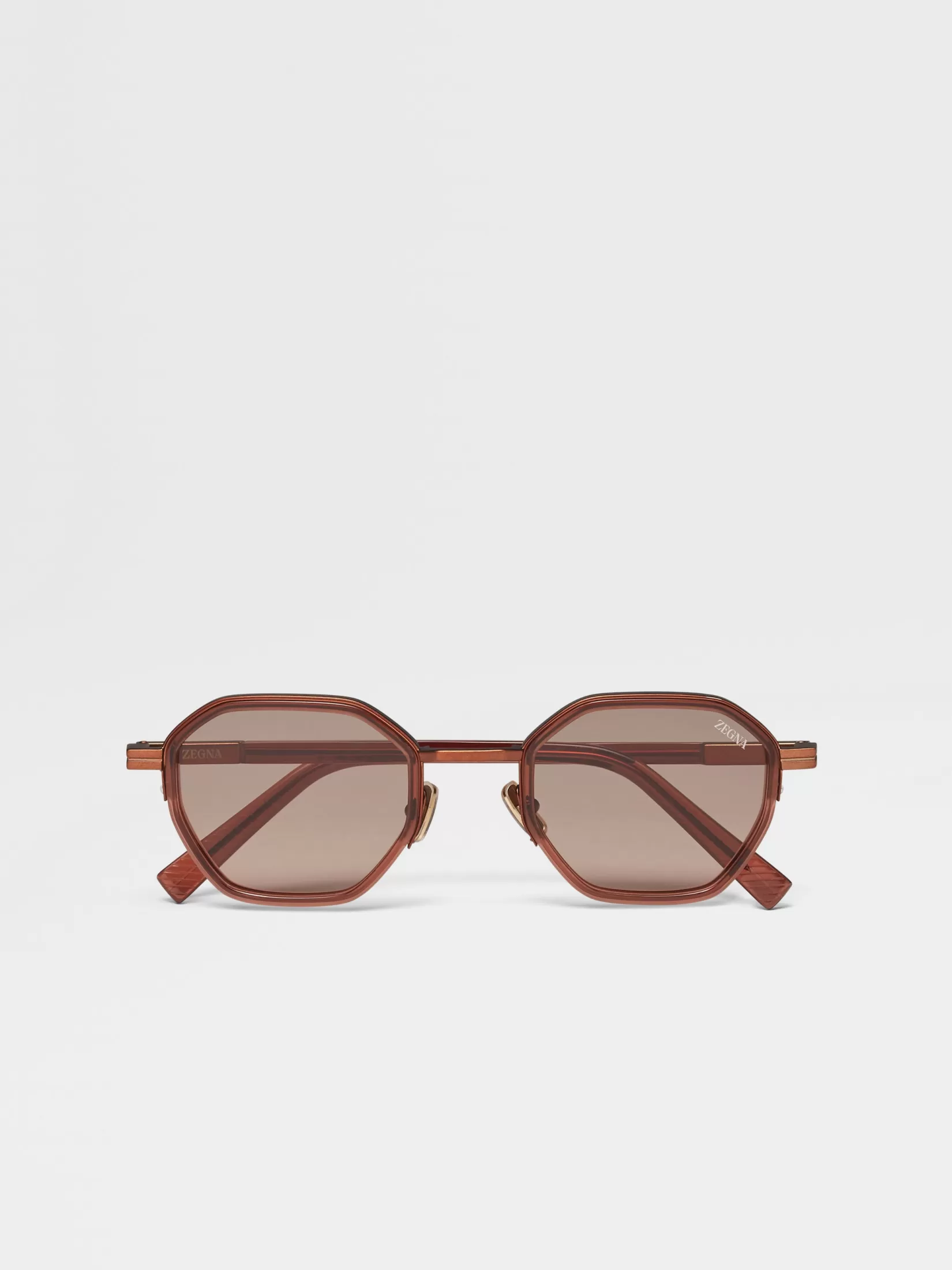Clearance Occhiali da Sole in Acetato e Metallo Marrone Trasparente Occhiali Da Sole