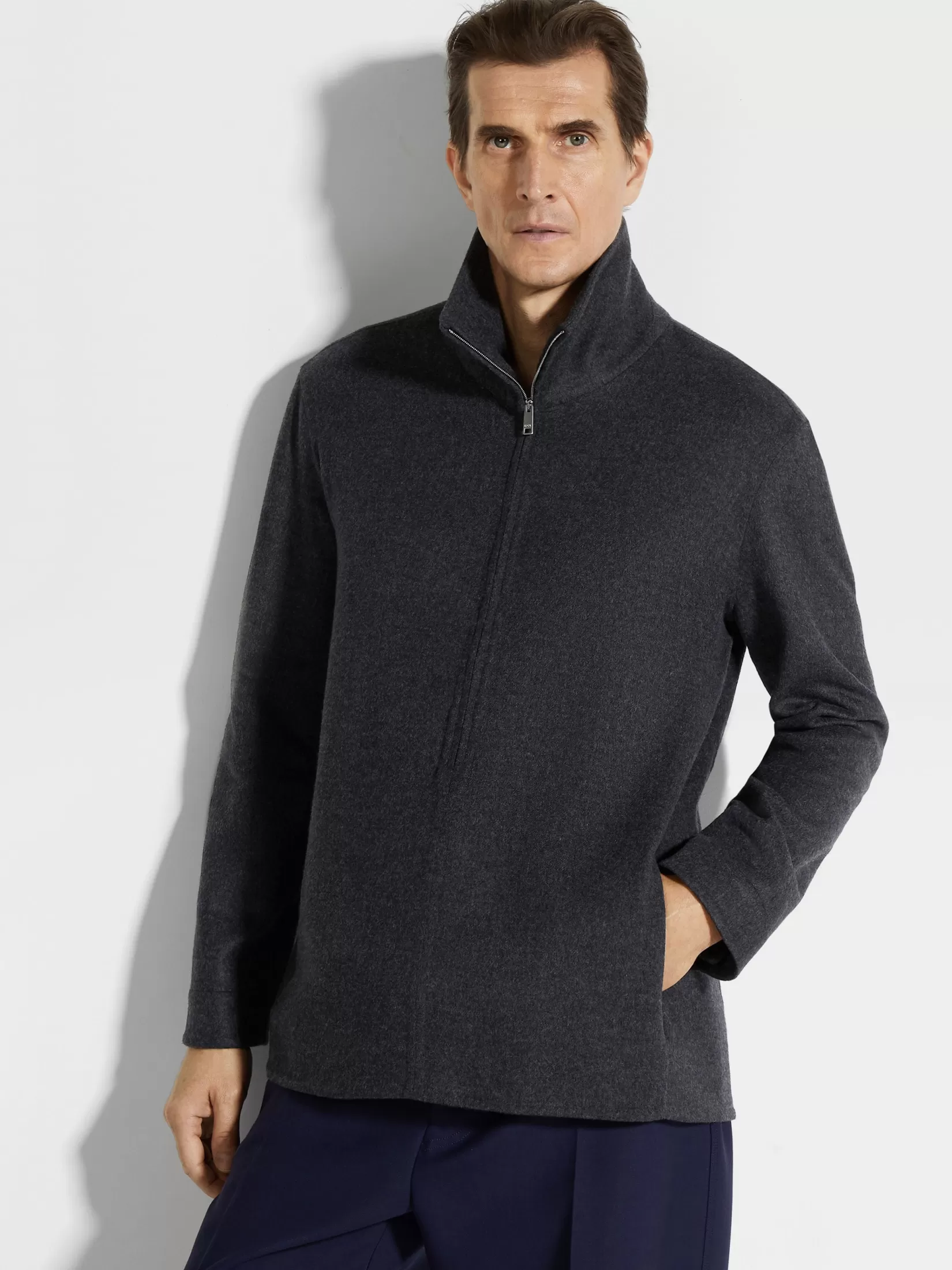 Sale Overshirt in Trofeo™ Cashmere Grigio Scuro Mélange Overshirts E Chore Jackets