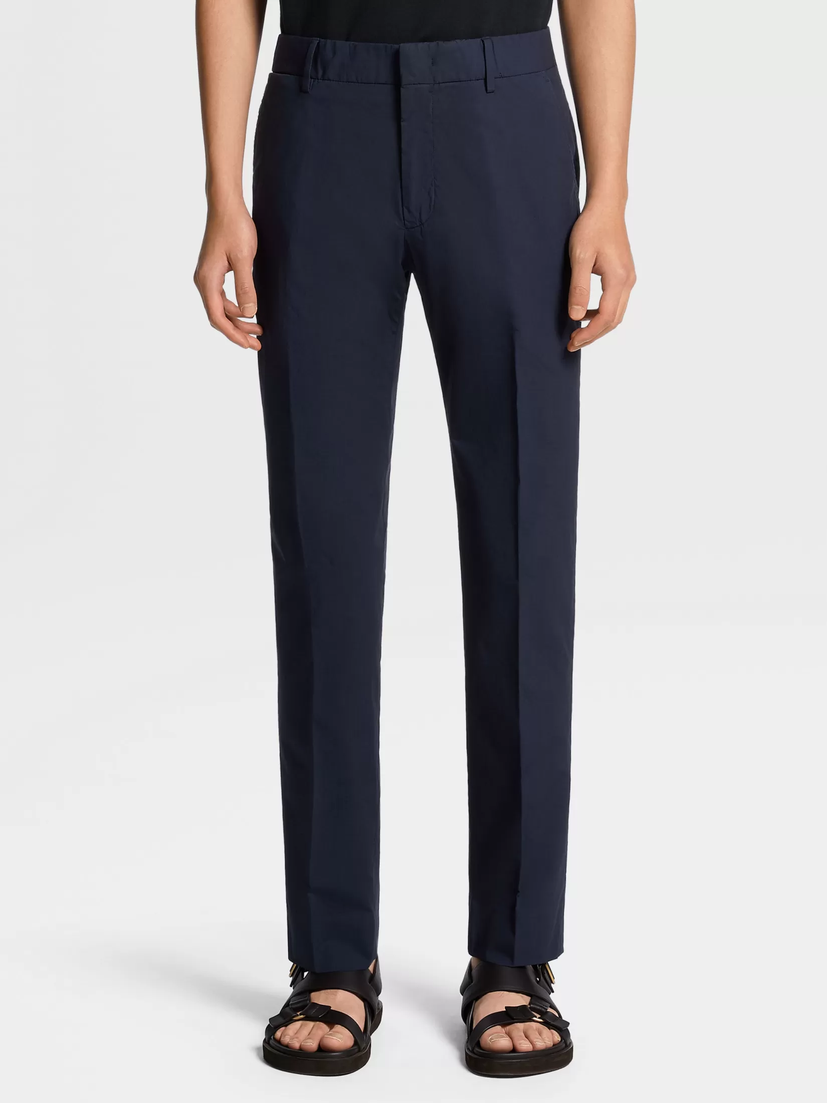 Discount Pantaloni in Cotone Elasticizzato Blu Navy Pantaloni