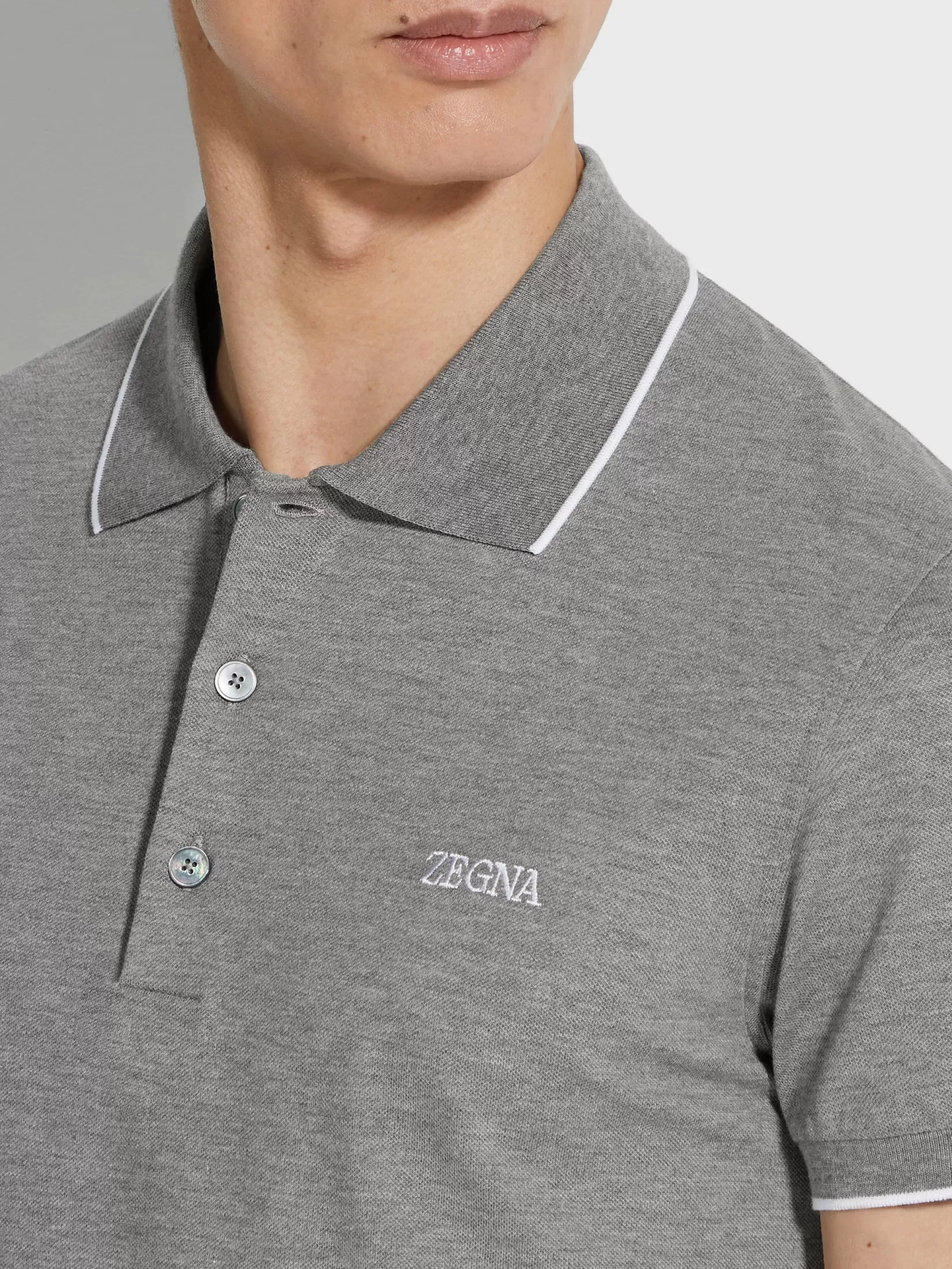 Shop Polo in Cotone Elasticizzato Grigio Mélange Polo