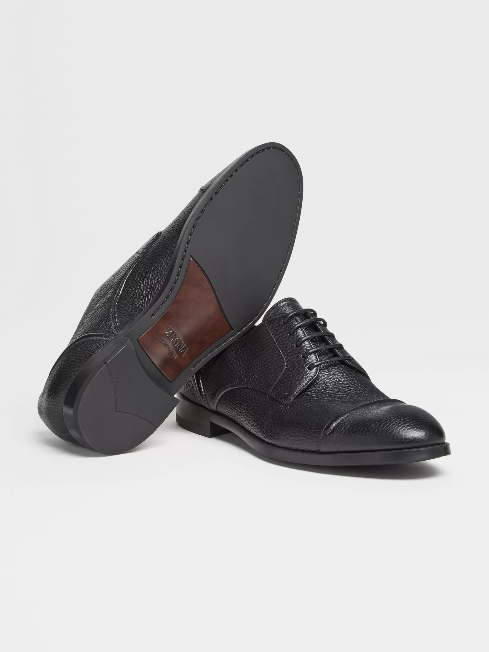 Discount Scarpe Derby Siena Flex con Punta Arrotondata in Pelle di Cervo Nera Stringate