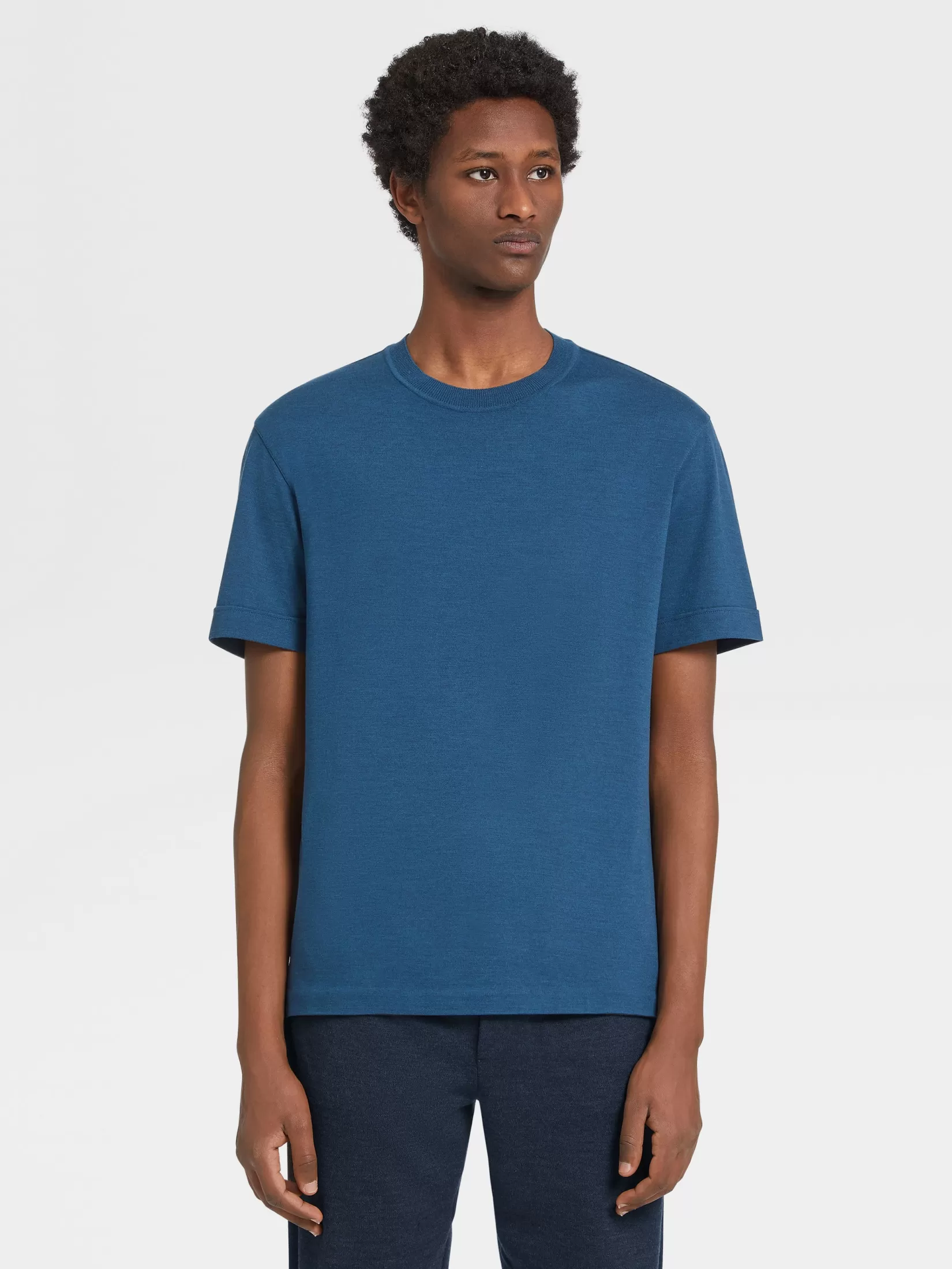 Store T-shirt a Maniche Corte in Lana 12milmil12 Blu Teal Mélange T-Shirt