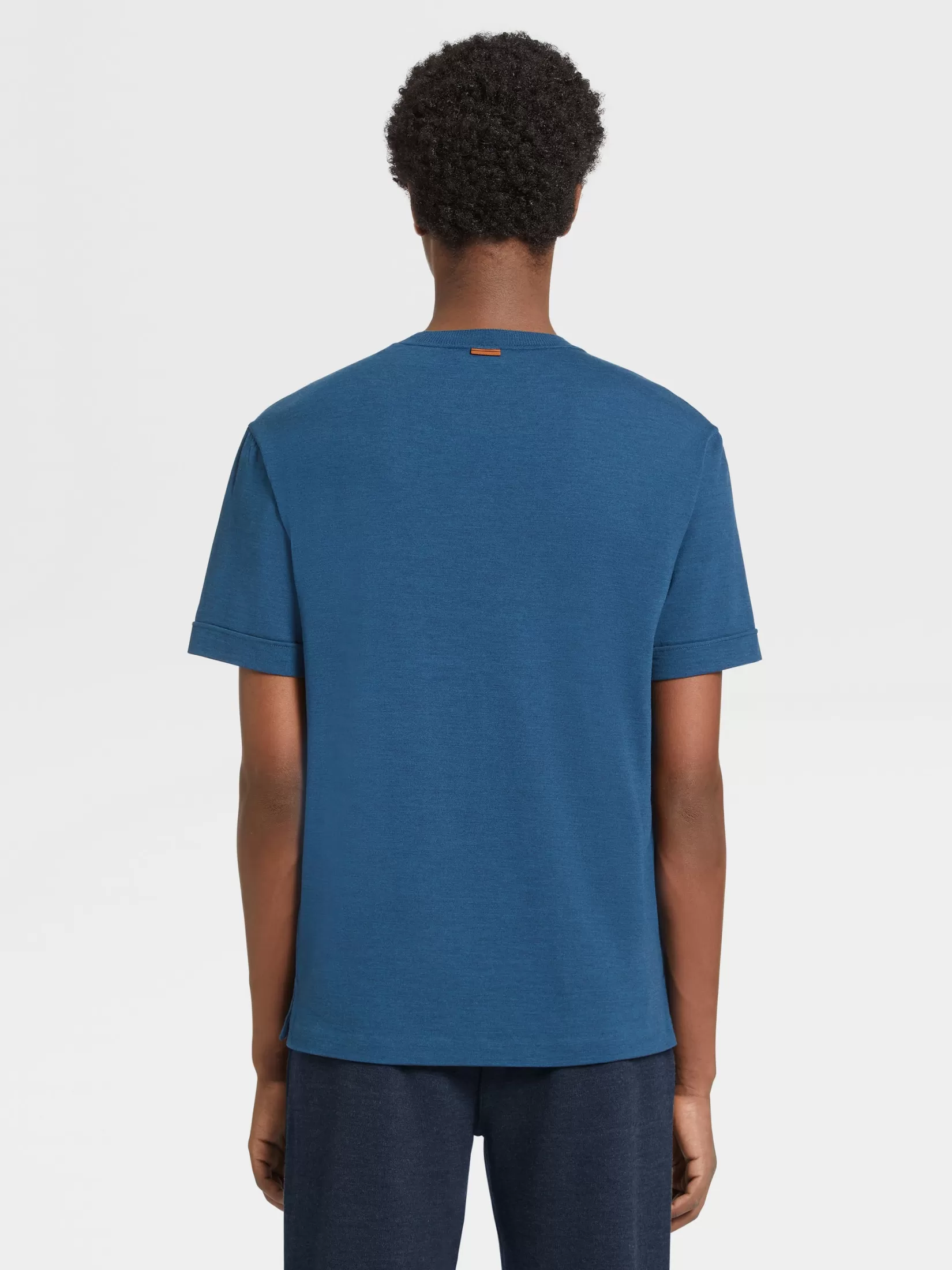 Store T-shirt a Maniche Corte in Lana 12milmil12 Blu Teal Mélange T-Shirt